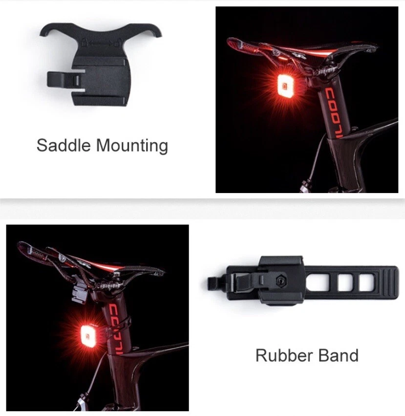 2 Pack Smart Bicycle Brake Light Tail Rear Cycling Lamp Stop LED Rechargable - Image 3 of 4