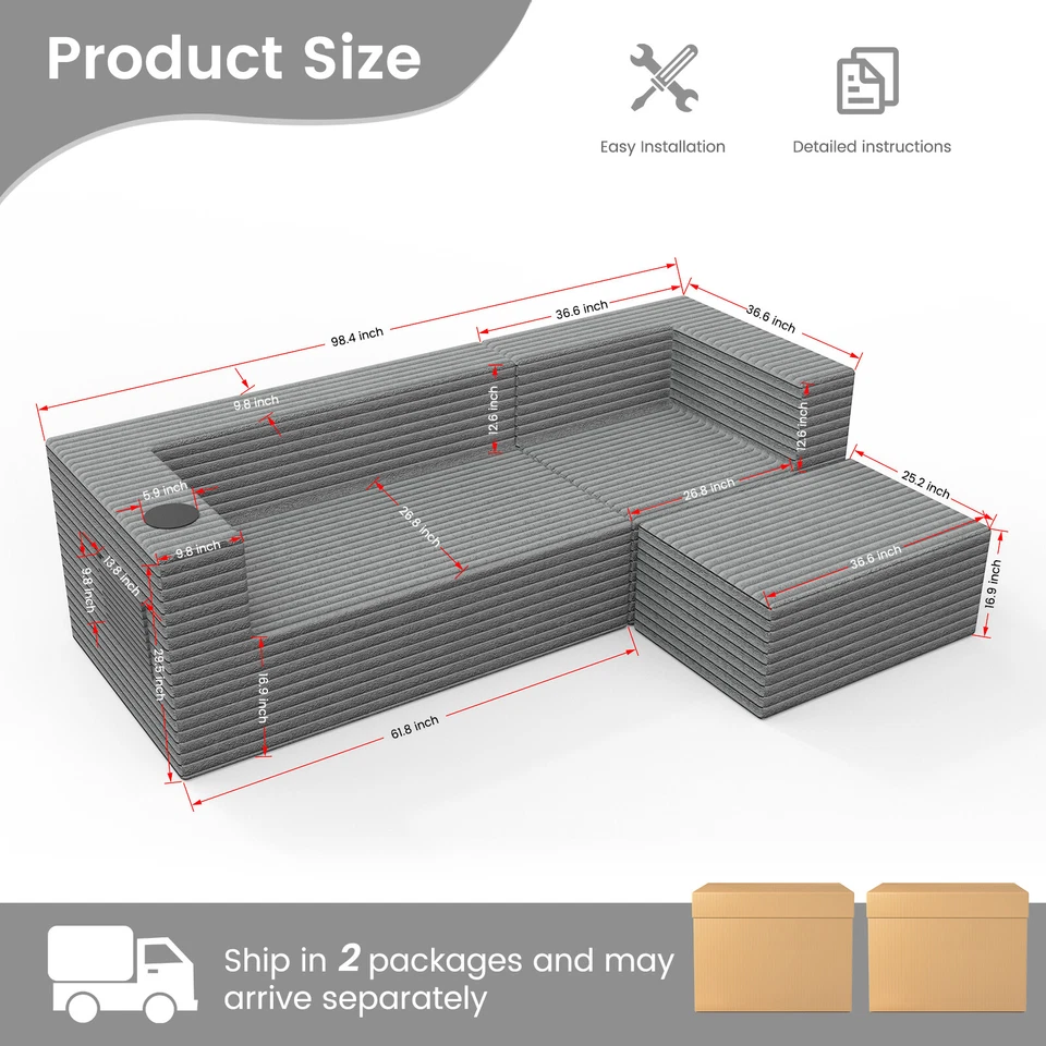 Sofá seccional SLSY Cloud con chaise sofá modular chaise en forma de L y asiento profundo Foto 3 de 4