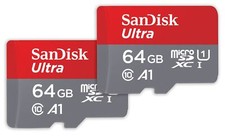 SanDisk Ultra 64GB microSD Card A1 UHS I Class 10 for Android Devices 2 Pack