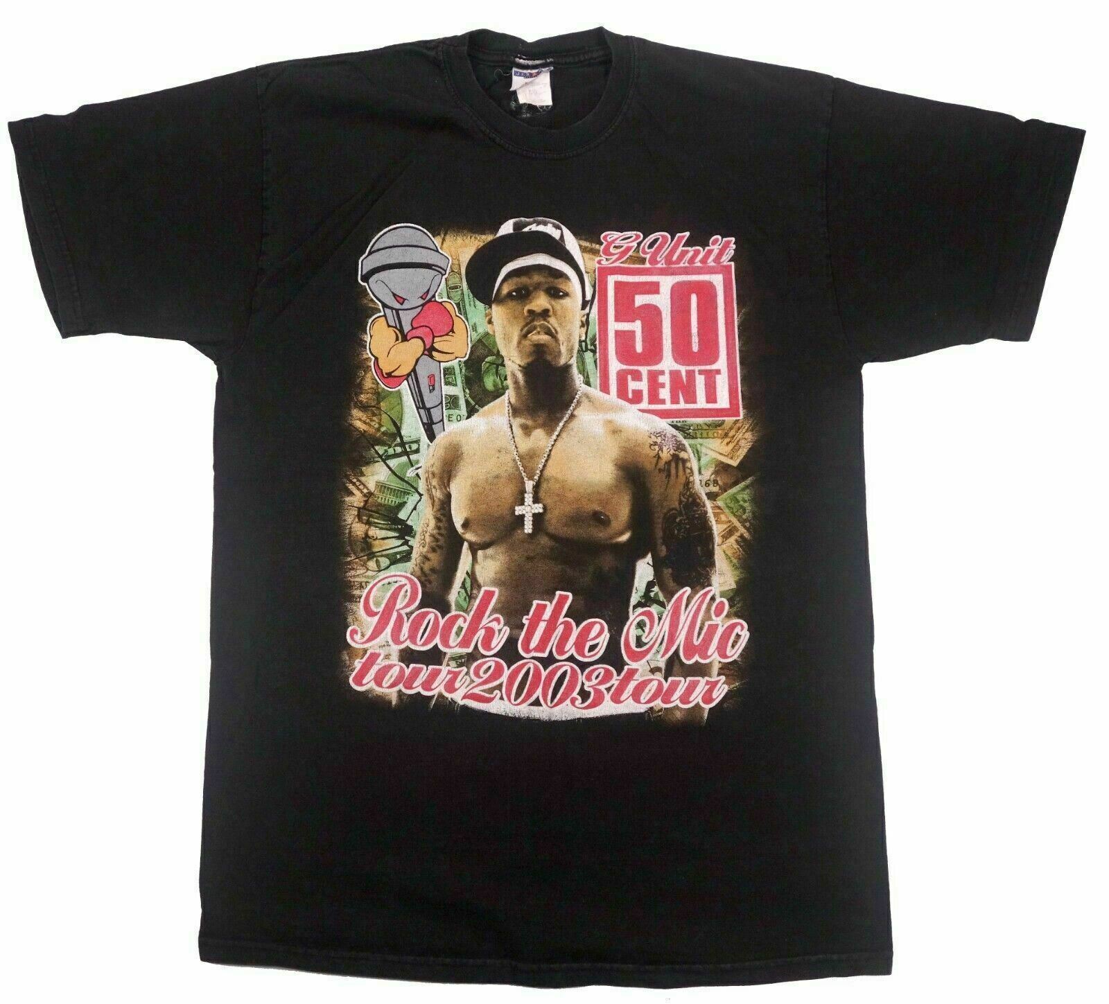 50 CENT JAY Z ROCK THE MIC TOUR 2003 vintage t shirt RAP TEE L Busta Rhymes