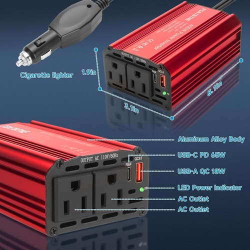 400W Car Power Inverter DC 12V to 110V AC with USB-C & AC Outlets for Vehicles - Picture 5 of 40
