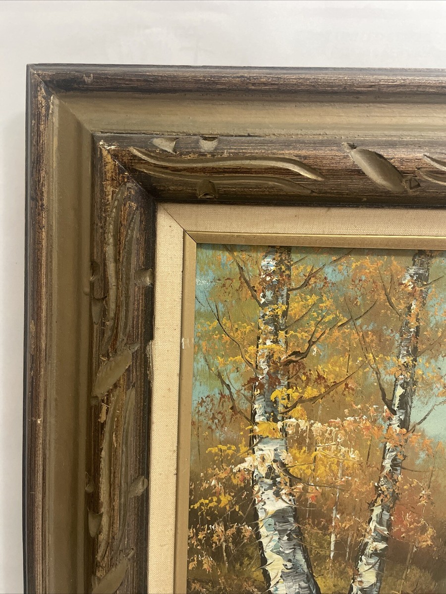 Vintage Jean Medina Landscape Oil Painting Canvas Frame Fall