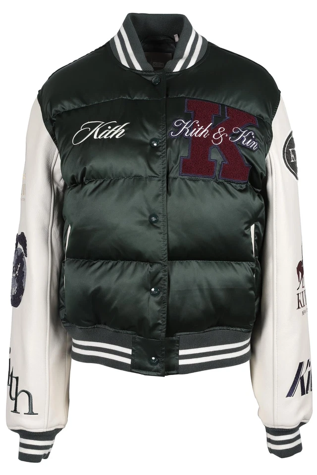 KITH GREEN LEATHER AND SHELL BOMBER JACKET SMALL