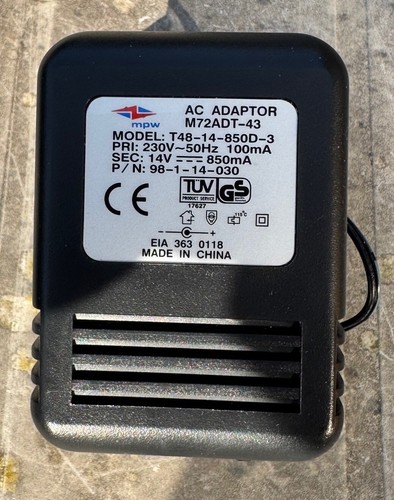 MPW T48-14-850D-3 AC Power Adapter 14V 850mA UK Plug