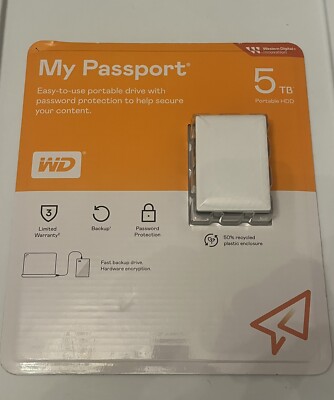 WD WDBPKJ0050BWT-WESB My Passport Portable HDD Hard Drive 2.5'' 5TB White SEALED