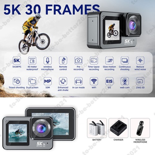 5K 30FPS Action Camera Sport Camera Dual Screen Remote Control Underwater Camera - Picture 10 of 12