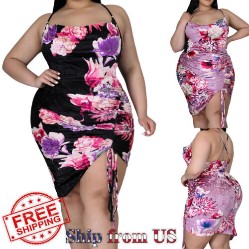Women's Plus Size Sexy Cami Mini Dress Summer Casual Party Floral Flower Print