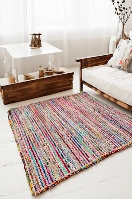 Square Rug Stripe Rugs Jute Cotton Mat Multi Colour Small to Large Mats - Image 1 of 4