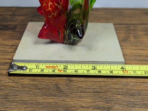 8¾" Glass Art Deco Sculpture w/ Base, Hand Crafted Abstract, Green Red Purple - Picture 18 of 19