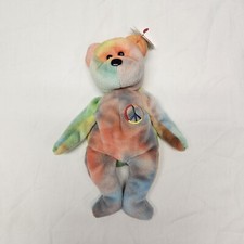 NWT Ty Beanie Baby: Peace Bear 1996 - 8inch Tye-Die Multicolor Plush Stuffed Toy