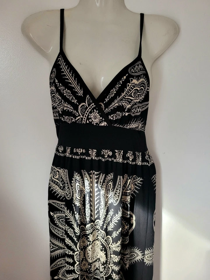 Maxi Vestido Maxi Maxi Cuello en V Estampado Negro Maxim Talla S Foto 2 de 4