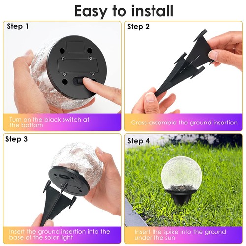 2 Pack 60 LED Garden Solar Lights Outdoor Decorative, Colored Cracked Glass S... - Picture 7 of 7