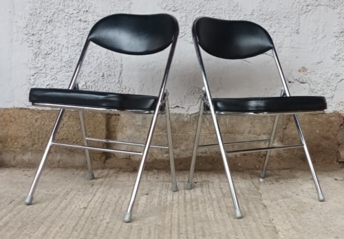 Chaise pliante vintage années 70 chaise espace chrome années 70 rétro 1/2 - Photo 1 sur 9