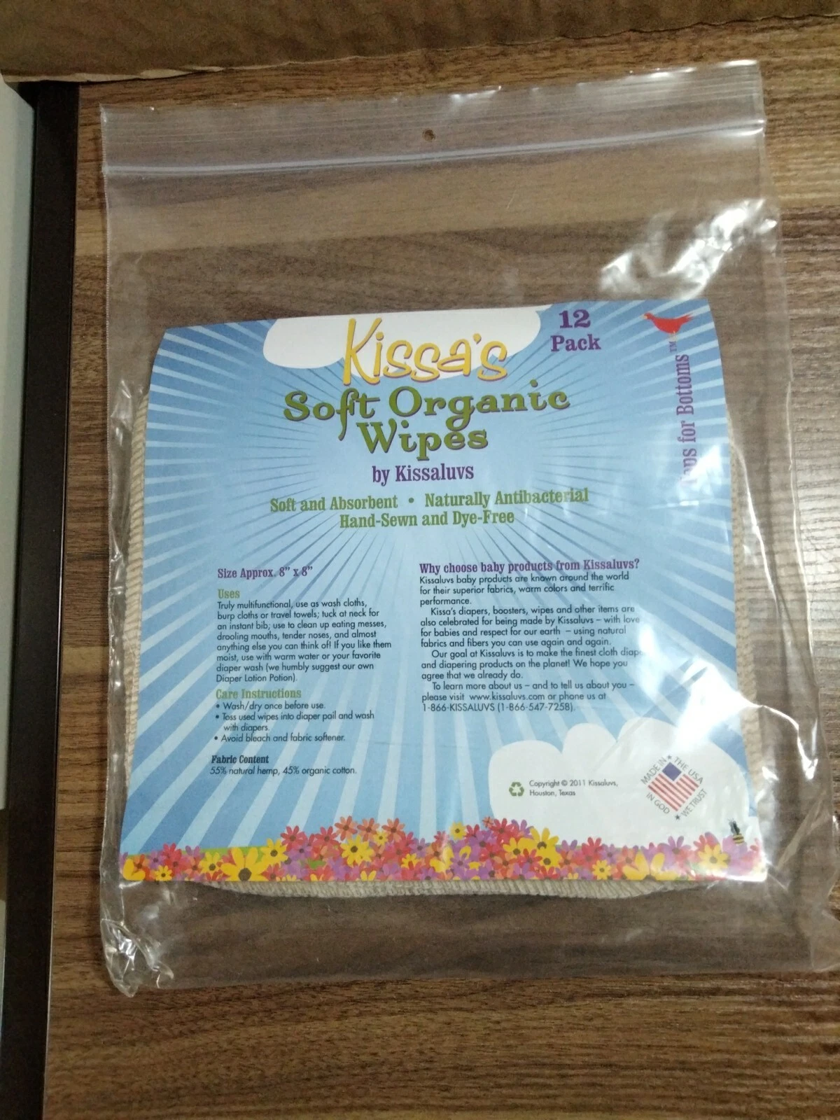 Kissaluvs Kissa's Soft Organic Wipes 8x8" Pack Of 12 Kissas