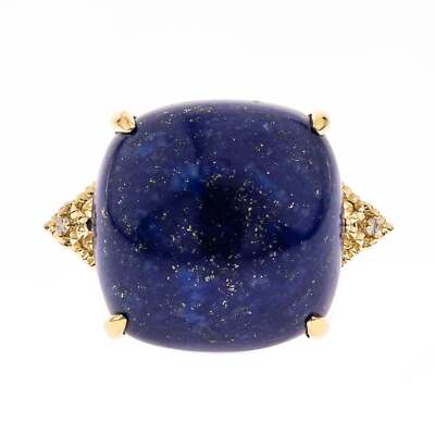 Gin and Grace Billie 14K Yellow Gold Cushion-Cab Lapis Ring 25.47tcw Cocktail