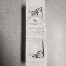Amazing Baby Muslin Swaddle Blanket Premium Cotton Zebra White 36 x 36 NIB