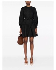 UJ Cotton Long Sleeve Round Neck Mini Dress for Ladies Black