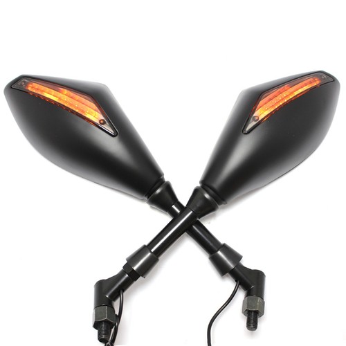 Black motorcycle rearview side mirrors w/ LED indicator for Hyosung GV650 - Picture 2 of 9