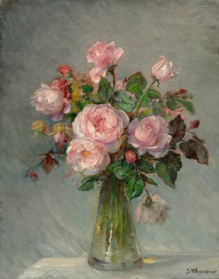 Bertha Wegmann Roses In A Glass Vase Canvas Print 16 x 20