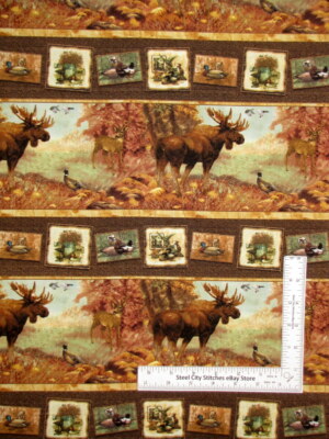 Moose Pheasant Duck Wildlife Stripe Cotton Fabric Giordano SPX 1.4 Yards