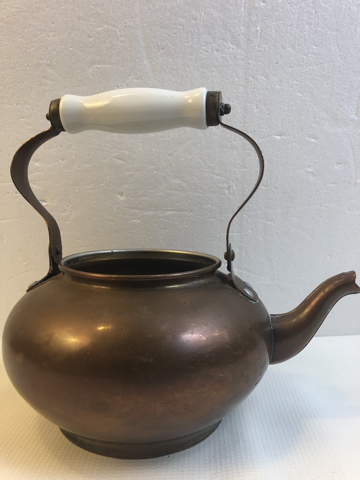 Vintage Tayee Solid Copper Tea Kettle Pot Ceramic Handle Beak Spout NO