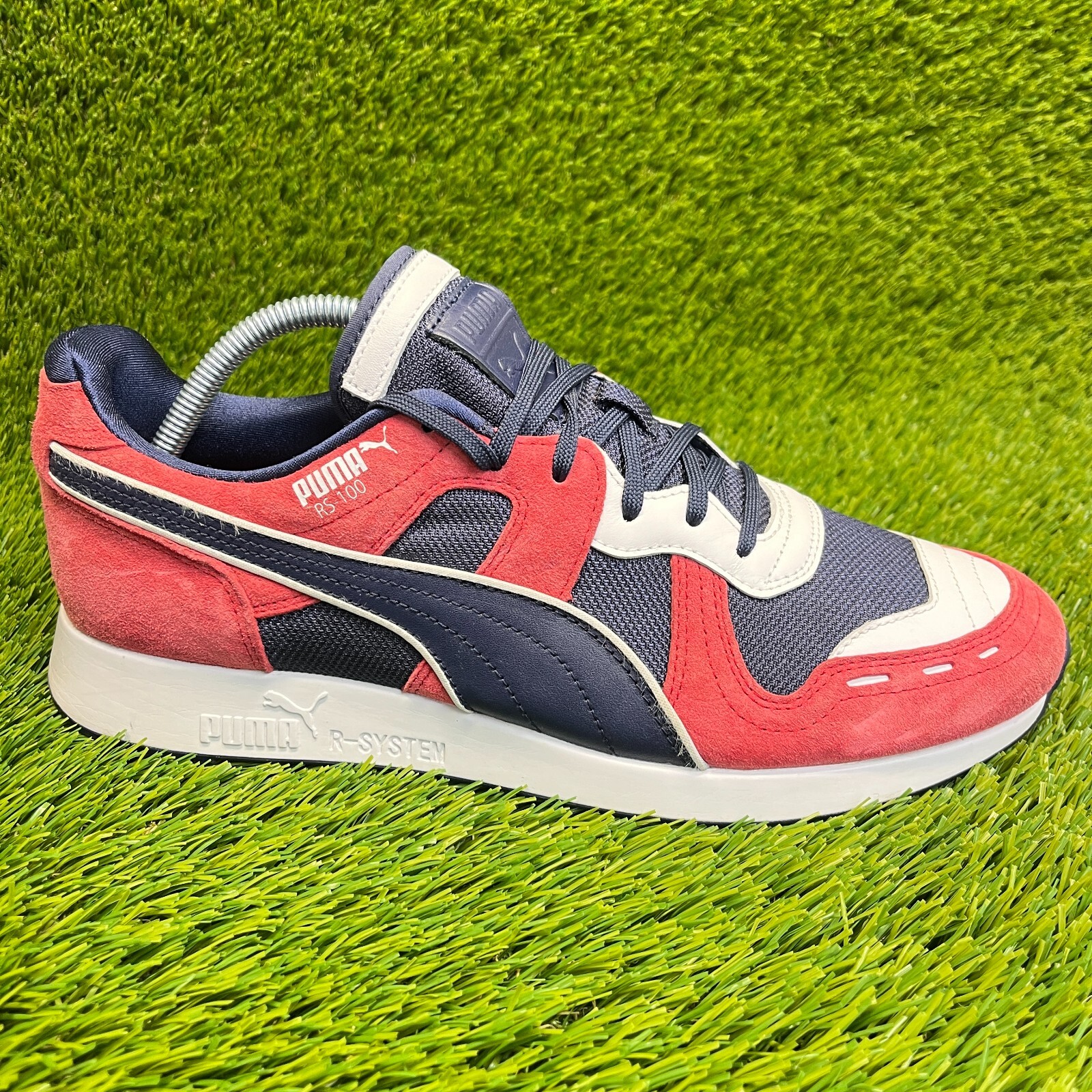 Puma RS-100 Nubuck Mens Size 9.5 Blue Red White Athletic Running Shoes Sneakers
