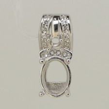 Sterling Silver Semi Mount Pendant Setting Oval OV 9x7mm Round RD 3x3mm