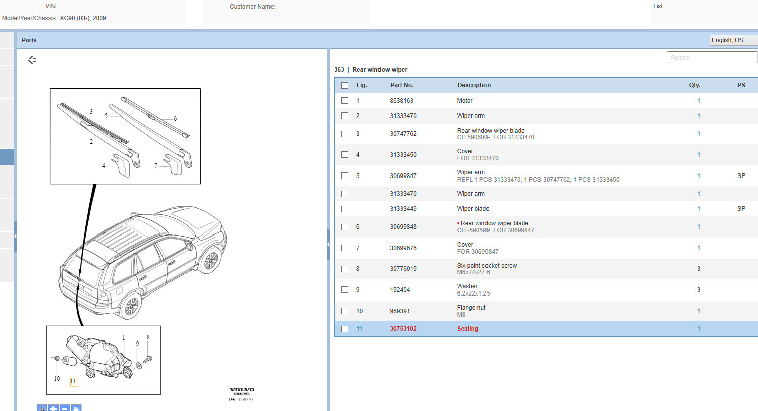 Genuine Volvo XC90 Rear Windshield Wiper Motor Shaft Seal 20032014