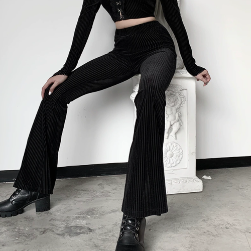 Gothic Velvet Boot Cut Pants Black High 