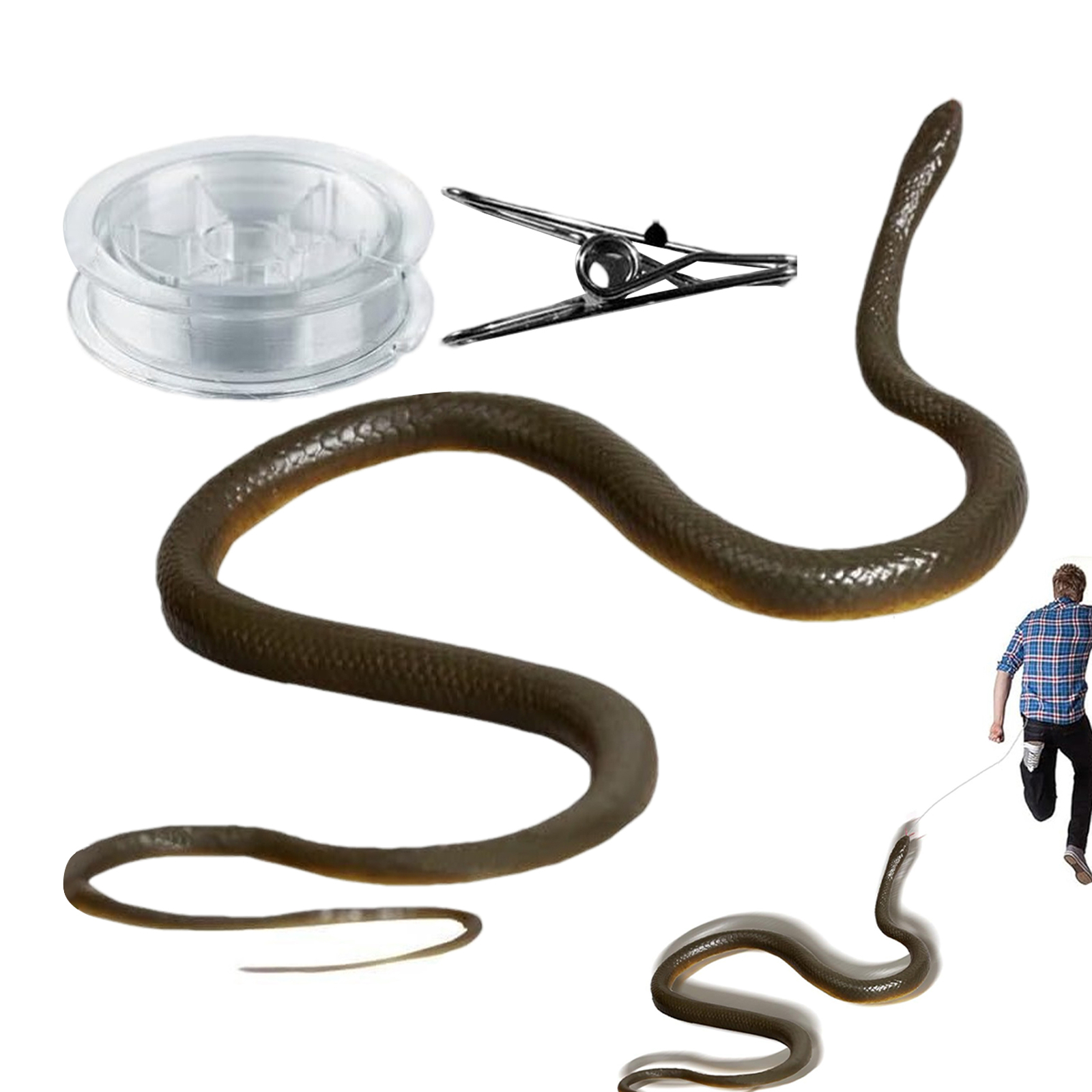 Fake Realistic Snake Lifelike Scary Rubber Toy Prank Party Joke with String Clip