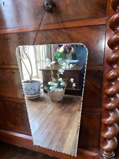ART DECO MIRROR Large COUNTRY HOUSE Vintage Frameless Antique Scallop Edge 1920s