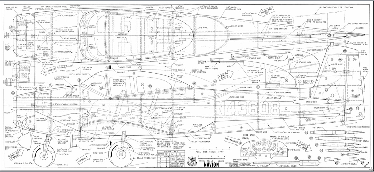 1/6 Scale Navion 67-inch Giant Scale RC Model Airplane PDF Plans on CD