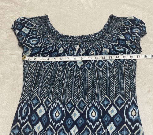 Lucky Brand Top Damen mittelblau Kurzarm Geometrisches Muster Bohemian gesmokte Taille - Bild 5 von 6