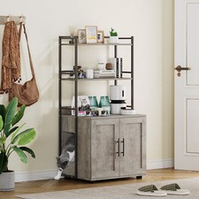 Cat Litter Box Enclosure 2-in-1 Hidden Cat Washroom Furniture with Shelf Storage