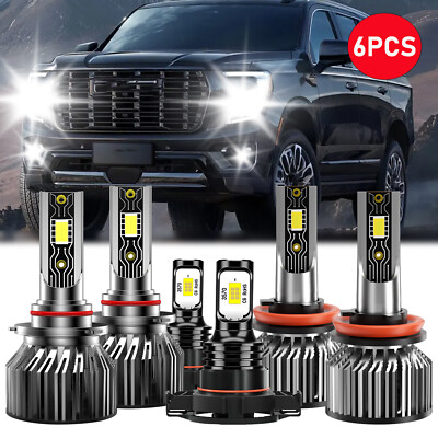 For GMC YUKON XL 2015-2019 LED Headlight High Low Beam Fog Light Bulbs Kit White