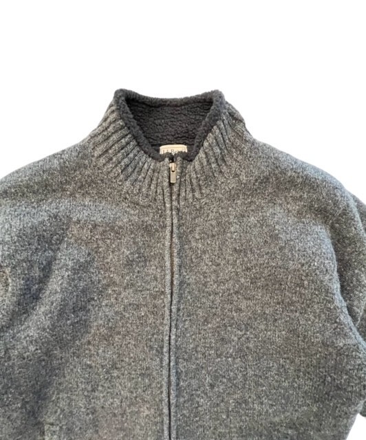LL BEAN Vintage Gray Lambs Wool Zip Up Jacket Front Rib Trim Size L