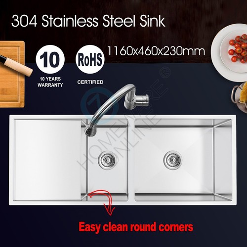 1.2mm Thickness Handmade Stainless Steel Double Bowls Kitchen Sink Drainer Board - Picture 2 of 5