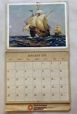 HISTORICAL Santa Fe Federal Savings Loan 1976 Wall Calendar matches 2032 LEAP YR