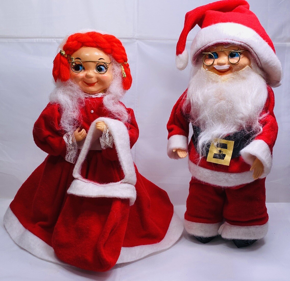 Vintage Mr & Mrs Santa Claus Doll Figures, Handmade Mid Century