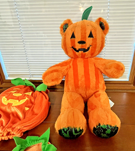 Build A Bear Pumpkin Jack-O-Lantern Striped Halloween Vines Plush Orange Outfit - Picture 11 of 13