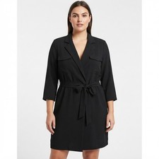 ASOS Black Tie Waist Blazer Dress 3/4 Sleeve Size US 14  Notched Lapel
