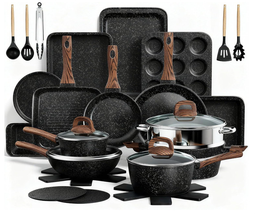 Pots and Pans Set Non Stick, 31 Piece Kitchen Induction Cook