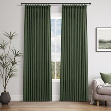 Olive Green Linen Pinch Pleated Curtains 84 Inches Long 2 Panels for Living R...