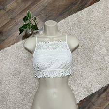 Aerie Size Medium White Floral Embroidered Eyelet Square Neck Wireless Bralette