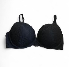 Dream Angels Victorias Secret 38D Pushup Bra Padded Black Floral Lace