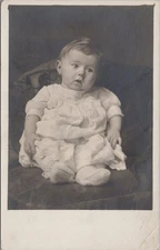 Vintage Baby Portrait Infant Studio Lace Trim Ruffled Dress Photo RPPC Postcard