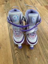 Sulifeel Kids Adjustable Roller Skates Large Youth Purple Rainbow Lights