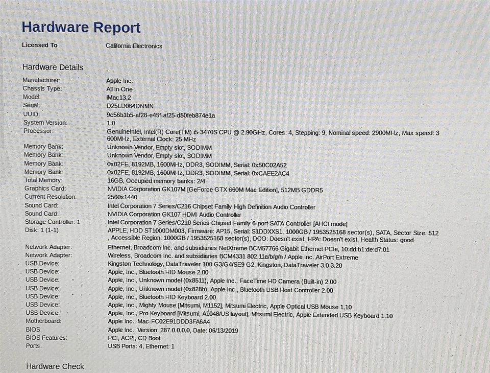 Apple iMac 13,2 A1419 2012 i5 3470S 2.90GHZ 27" 16GB RAM 1TB HDD OSX High Sierra - Image 2 of 4