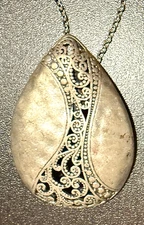 etc! Silver Tone Large Pendant with Fiigree Detail 16 - 18" Necklace