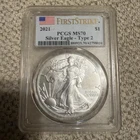 2021 Silver Eagle Type 2 PCGS MS70 First Strike 1 oz .999 Coin
